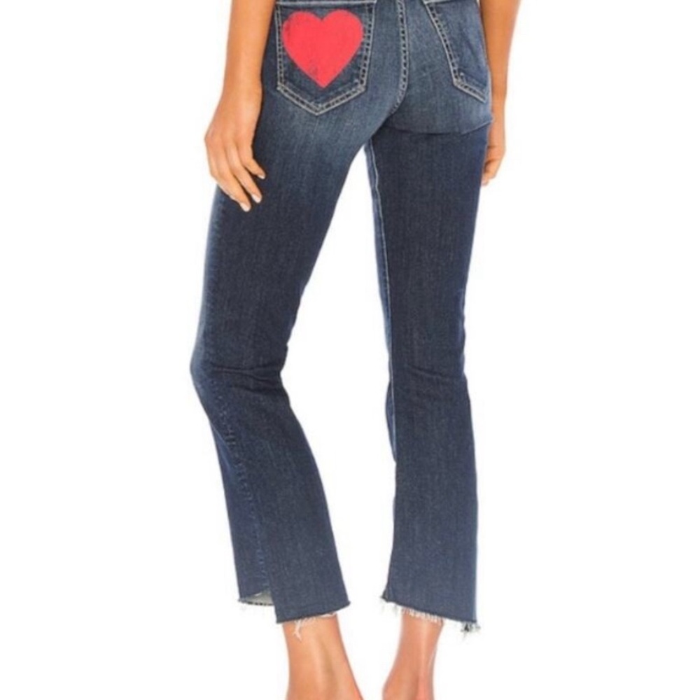 MOTHER Women's Boot Cut Jeans - Blue with Red Heart - Picture 2 of 16